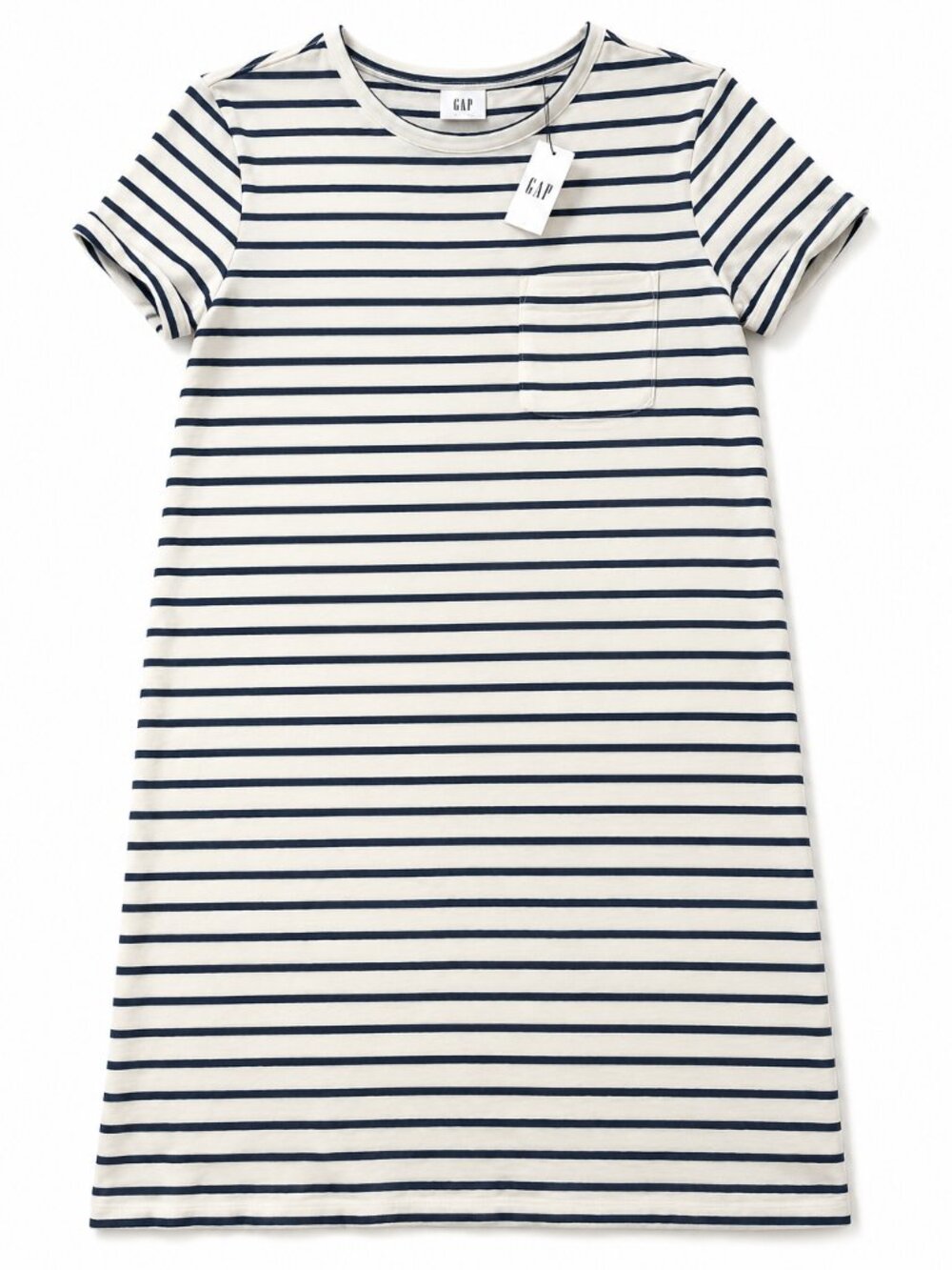 NWT GAP 100% Cotton Navy & White Striped Pocket T-Shirt Dress Size Small - Picture 1 of 12